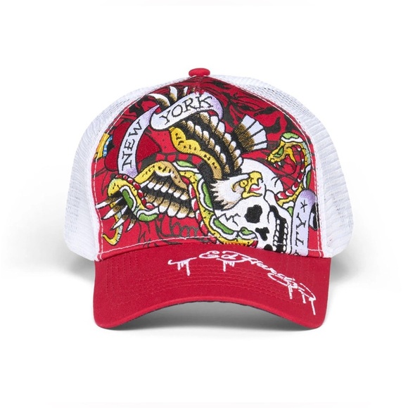 Ed Hardy Men NYC Eagle Hat (Cherry White) - Picture 1 of 2